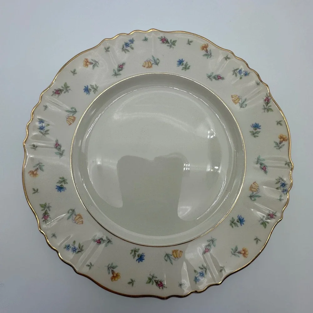 4 Syracuse China Suzanne Federal Shape Salad Plates Gold Rim Set of